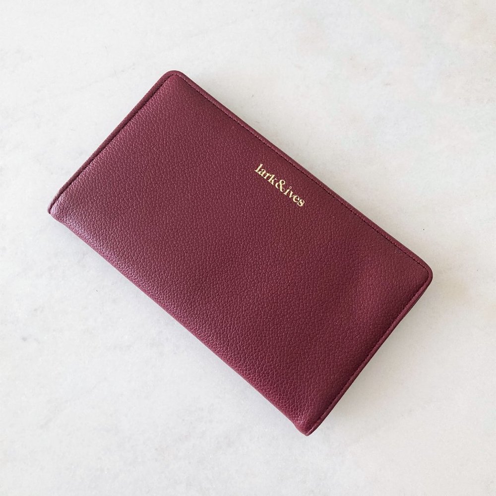 New! NWOT Lark & Ives continental snap wallet (Bordeaux / maroon red with gold)